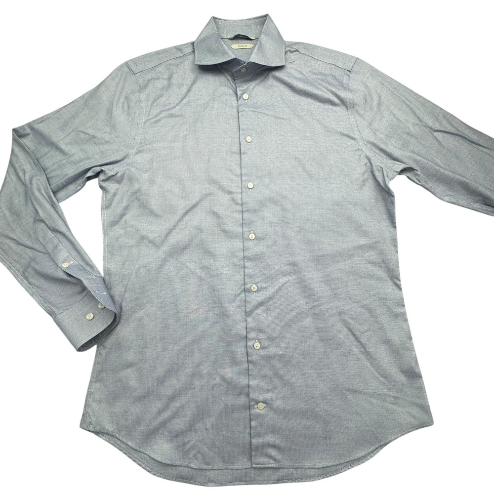 Suitsupply Dress Shirt Mens 16 Blue Textured Traveller Long Sleeve Button Down